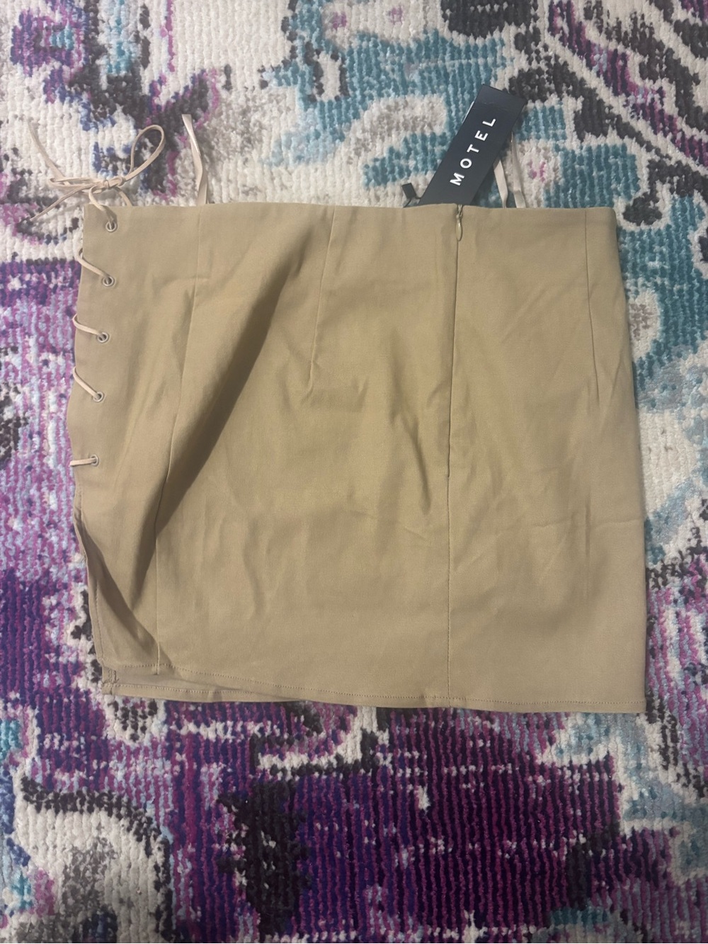 Motel Rocks Tan Side Lace-Up Mini Skirt